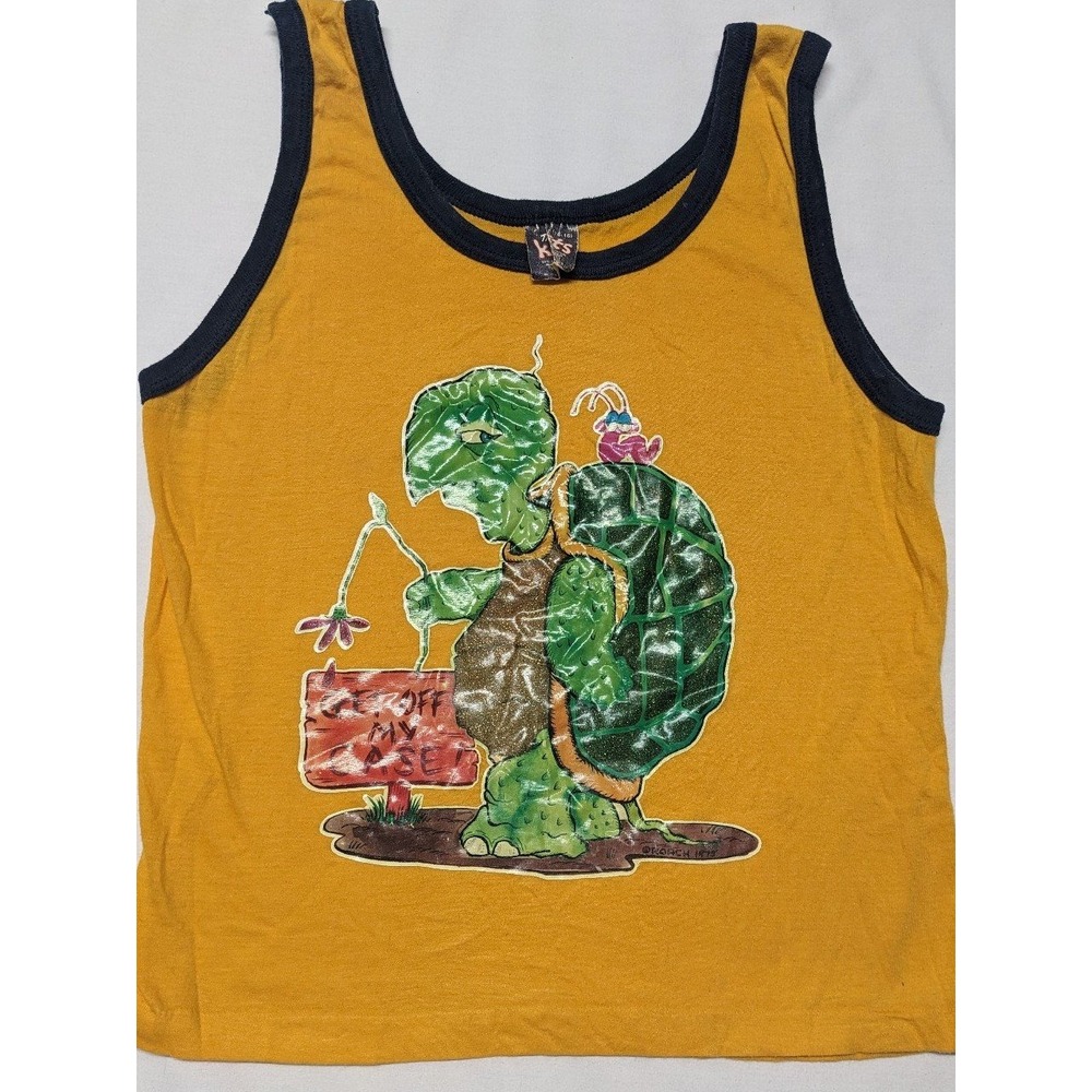 True Vintage The‎ Knits Youth 14/16 Sleeveless Tee With "Get off my case" Turtle